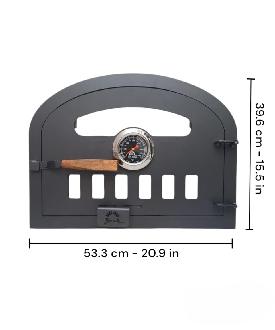 Cast Iron Oven Door with Window, Air Regulator & Temperature Gauge - Small Size for Wood Stoves, Fireplaces & Outdoor Cooking