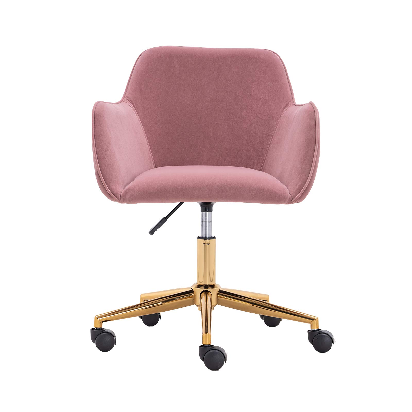 Premium Velvet Swivel Office Chair with Wheels - Adjustable Height Gold Base Ergonomic Desk Chair for Home Office, Living Room & Bedroom (Pink) - Perfect for Remote Work, Gaming & Study Sessions