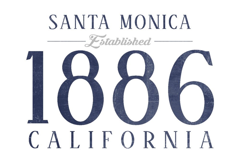 Santa Monica California Vintage Blue Art Print - 24x36 Signed Wall Decor Poster for Living Room, Office & Home Decor
