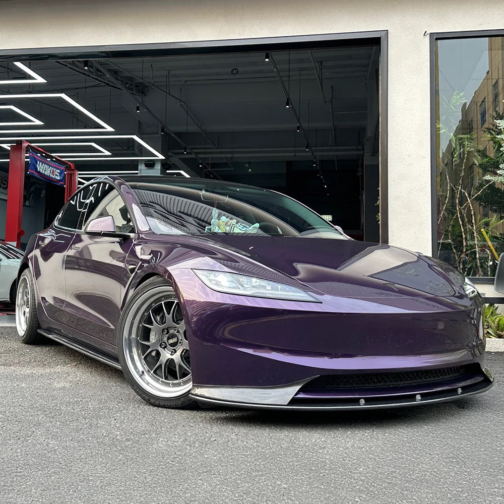 Premium Real Carbon Fiber Front Lip Spoiler for 2024+ Tesla Model 3 (Standard/Long Range) - OEM Fit, Aerodynamic Enhancement | Sporty Styling & Performance Upgrade for Daily Driving & Track Use