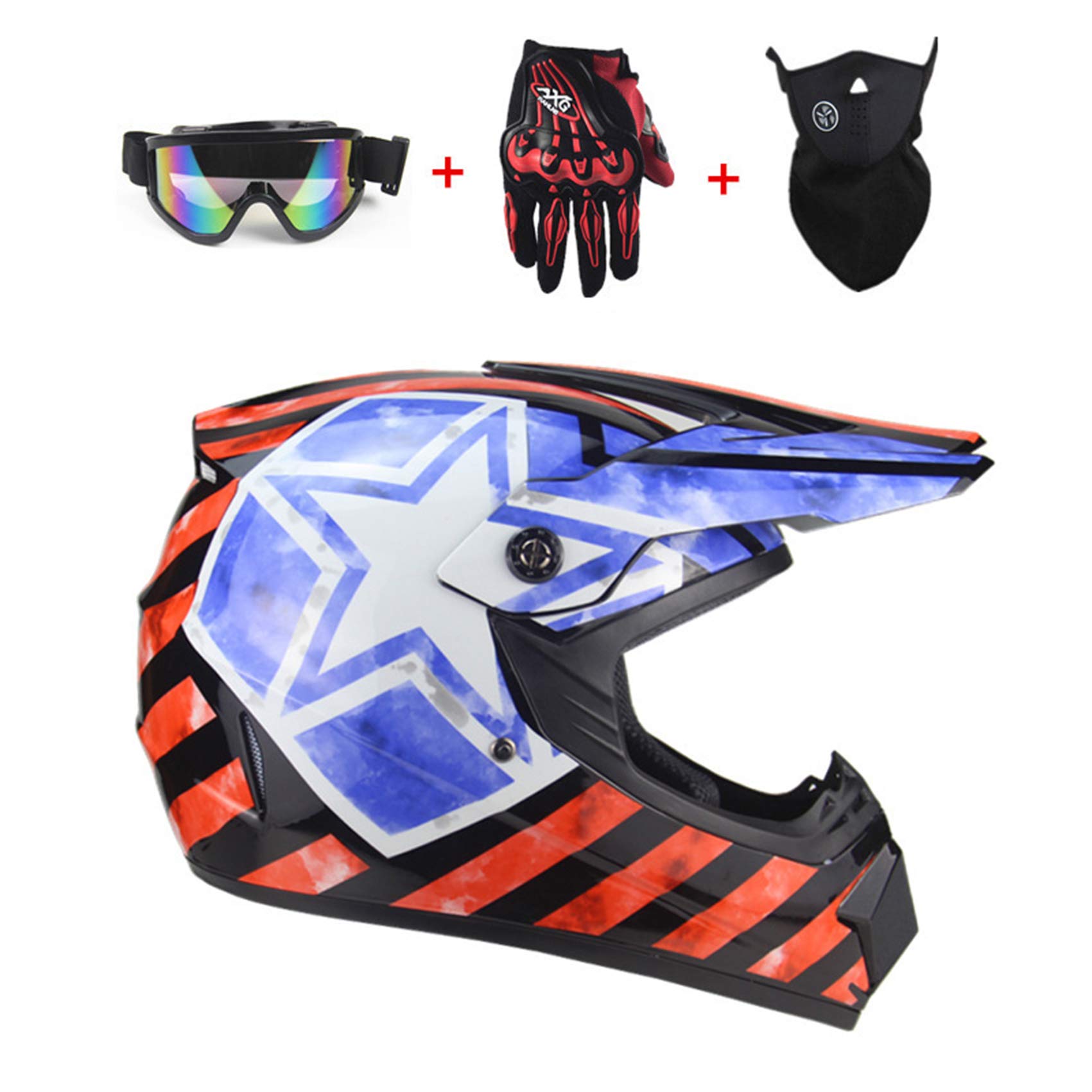 STARMOON DOT Approved ATV Helmet - Off Road Dirt Bike & Motocross Helmet with Goggles, Neck Gaiter & Gloves - Motorcycle Helmet for MX, MTB, BMX & Downhill Riding - Unisex Adult & Youth Sizes - Perfect for Trail Riding, Motocross Racing & Off-Road Adventures