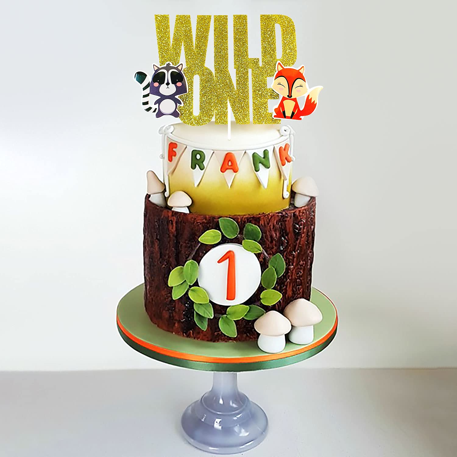 LaVenty Glitter Woodland Animals Cake Topper Set - Fox, Deer & Hedgehog - Wild One First Birthday Party Decorations - Perfect for Baby Shower, Gender Reveal & Forest Theme Cakes