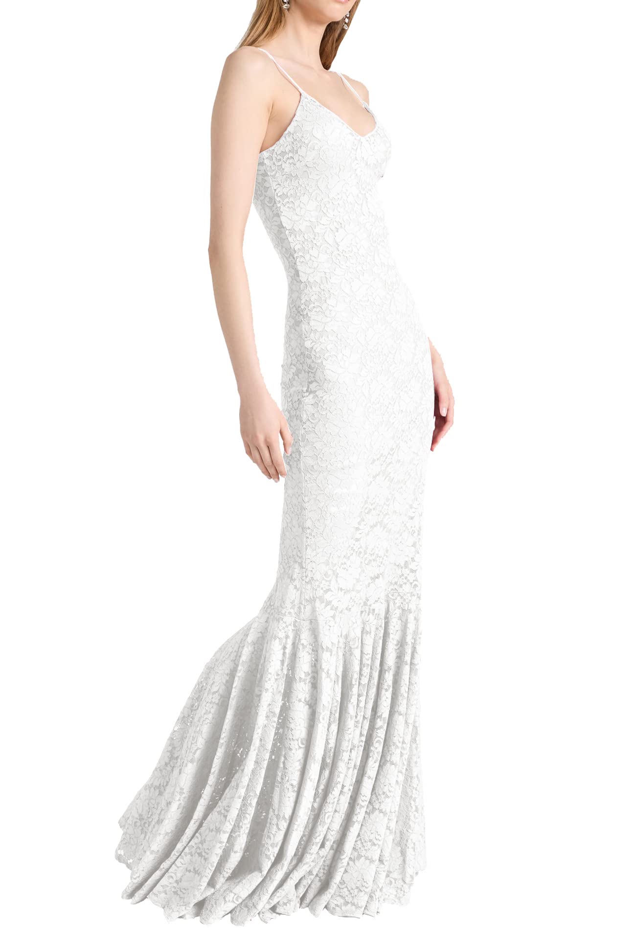 Aigeman Women's Floral Lace Spaghetti Strap Mermaid Maxi Dress - Elegant Beach Wedding Guest, Cocktail Party & Evening Gown for Special Occasions