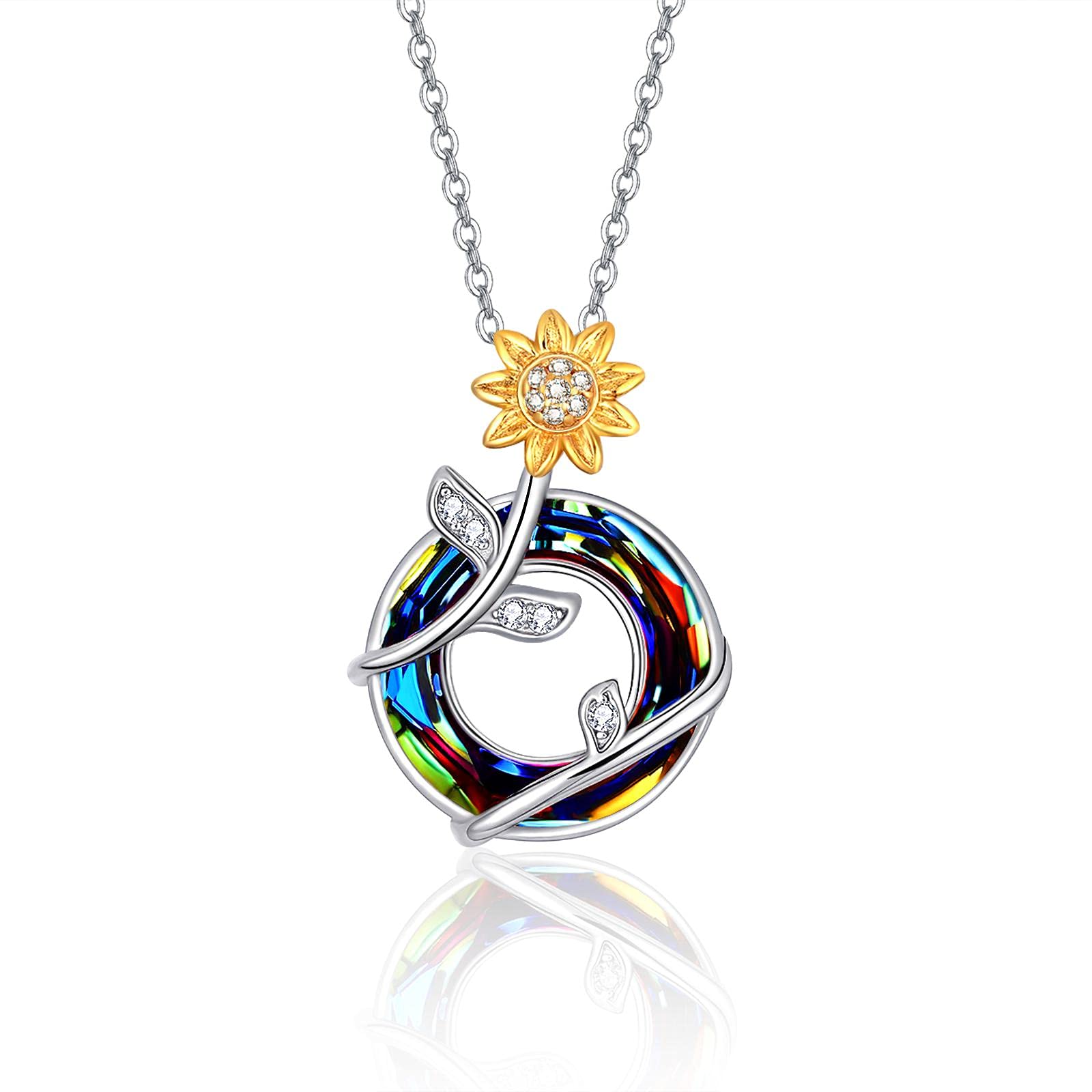 Dreamy Sterling Silver Sunflower Pendant Necklace for Women - 18