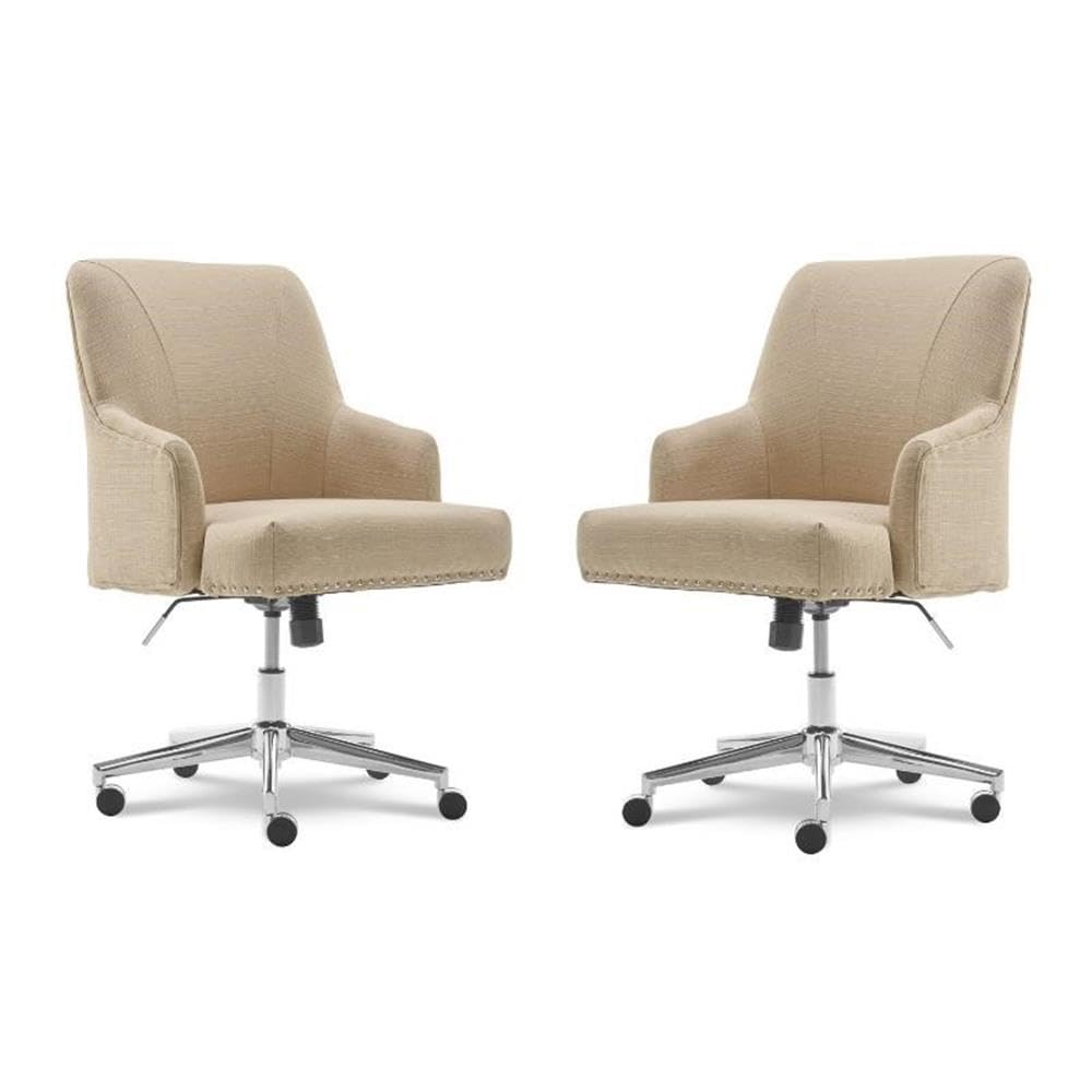 2-Piece Upholstered Linen Office Chair Set in Stoneware Beige - Ergonomic Home Office Chairs for Comfortable Workspace, Perfect for Home Office, Study Room or Conference Room