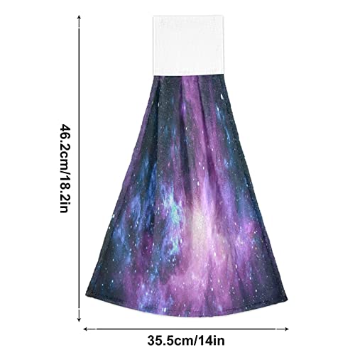 Purple Galaxy Space Kitchen Oven Towels - 2 Pack Super Absorbent Hanging Hand Towels with Loops | Dishcloth & Tea Towel for Cooking, Baking, Bar & Bathroom Use