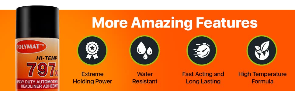 QTY 12 Polymat 797 High-Temperature RV Camper Spray Adhesive - Heat & Water Resistant Glue for RV Repairs, Automotive Upholstery & Marine Applications