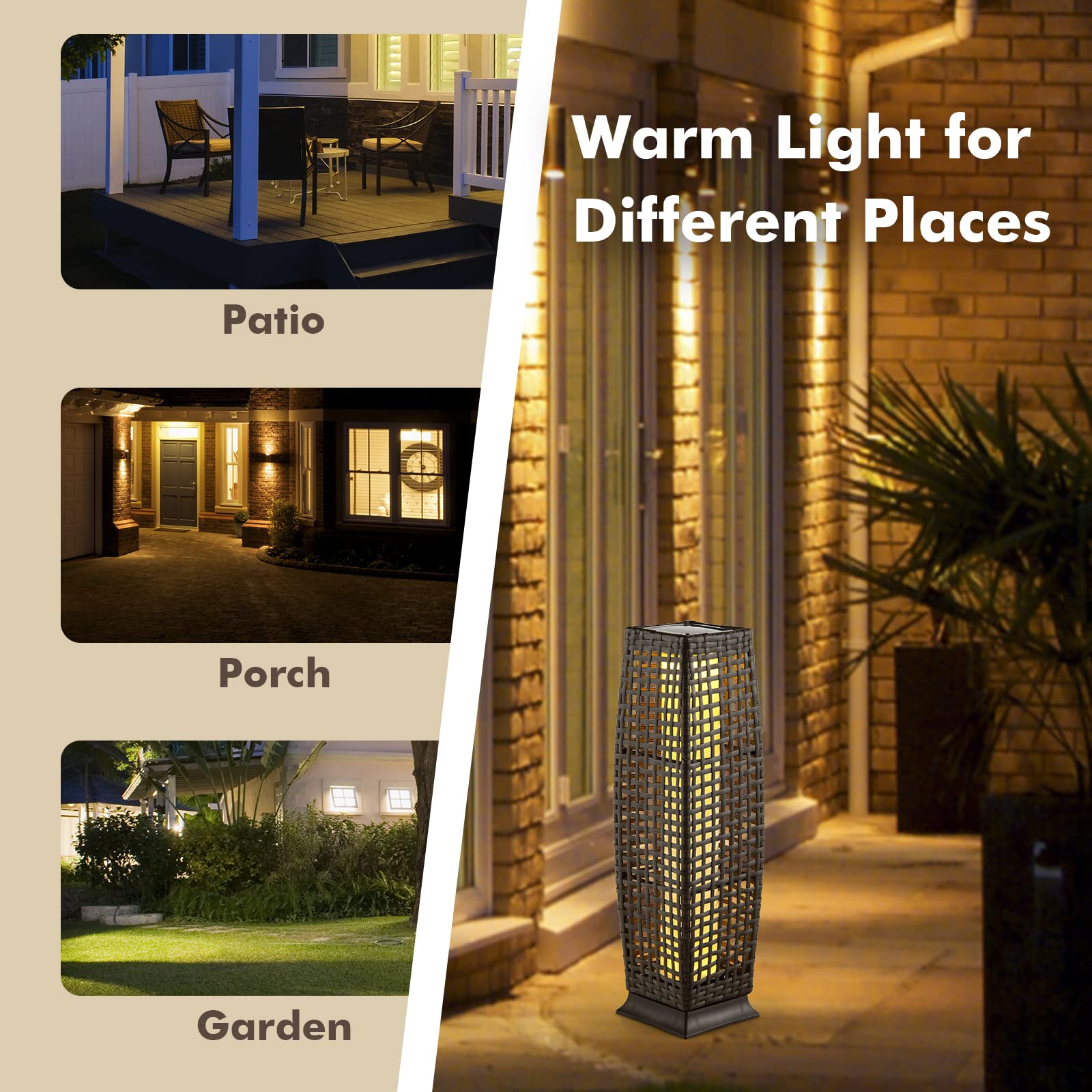 Tangkula 2-Piece Solar Powered Outdoor Floor Lamps - IP65 Waterproof Wicker LED Lanterns with Auto On/Off for Garden, Patio, Porch, Deck & Pathway Lighting (Cross-Mix Brown) | Weather-Resistant Decorative Lighting for Backyard, Poolside & Landscape