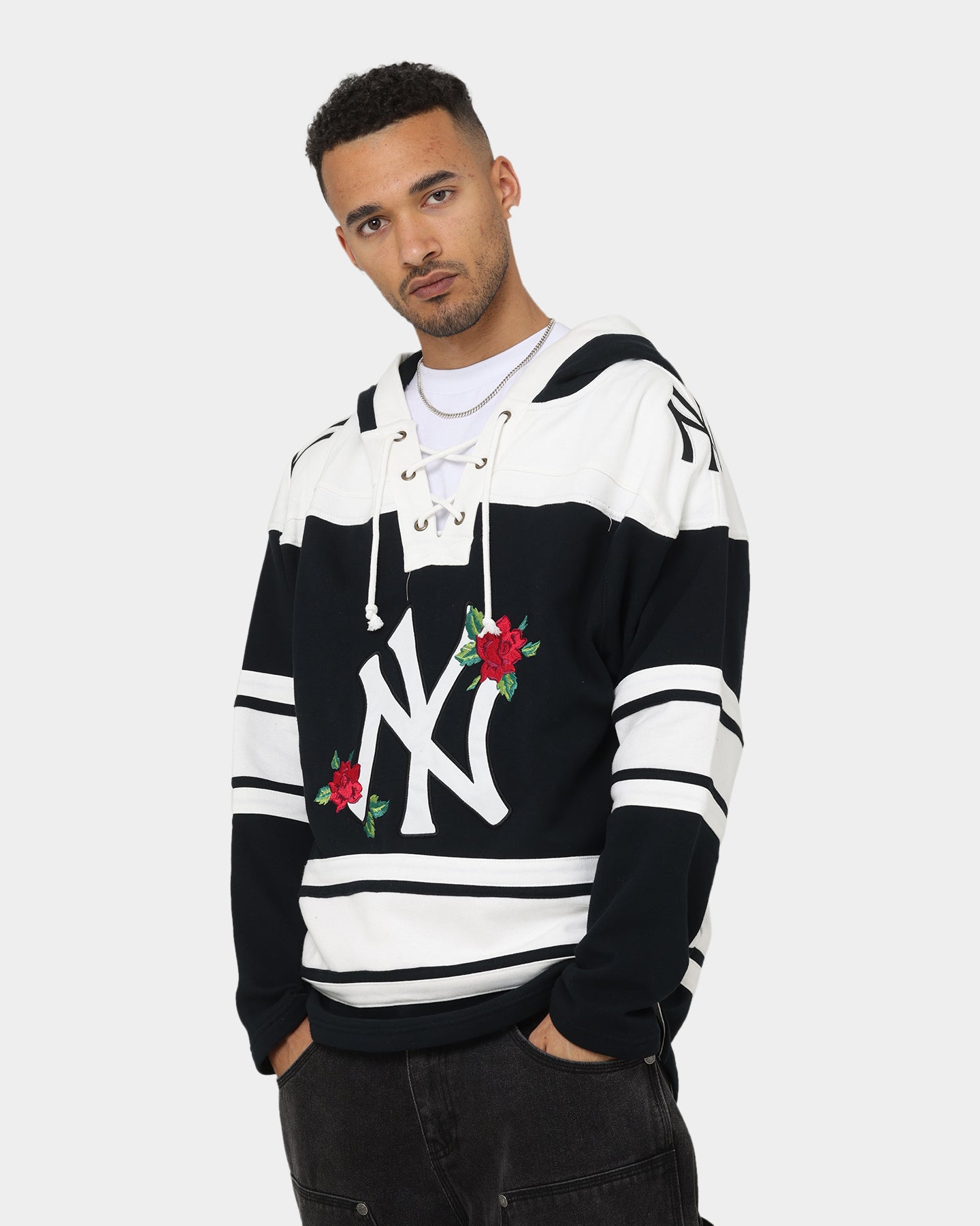 New York Yankees 47 Brand Superior Lacer Hoodie for Men & Women - Black MLB Baseball Fan Apparel - Perfect for Game Day, Casual Wear & Sports Events