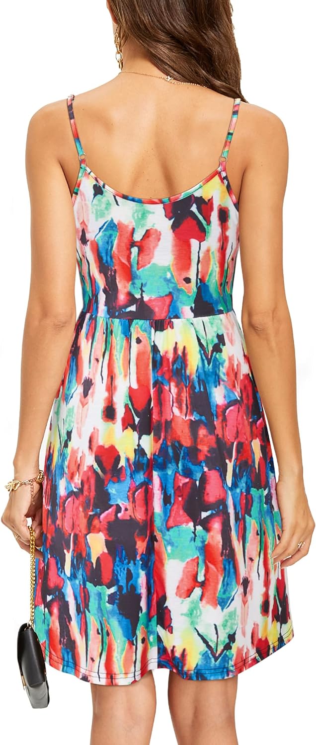 Elegant V-Neck Spaghetti Strap Casual Dress with Pockets - Perfect for Summer Outings, Beach Vacations & Date Nights
