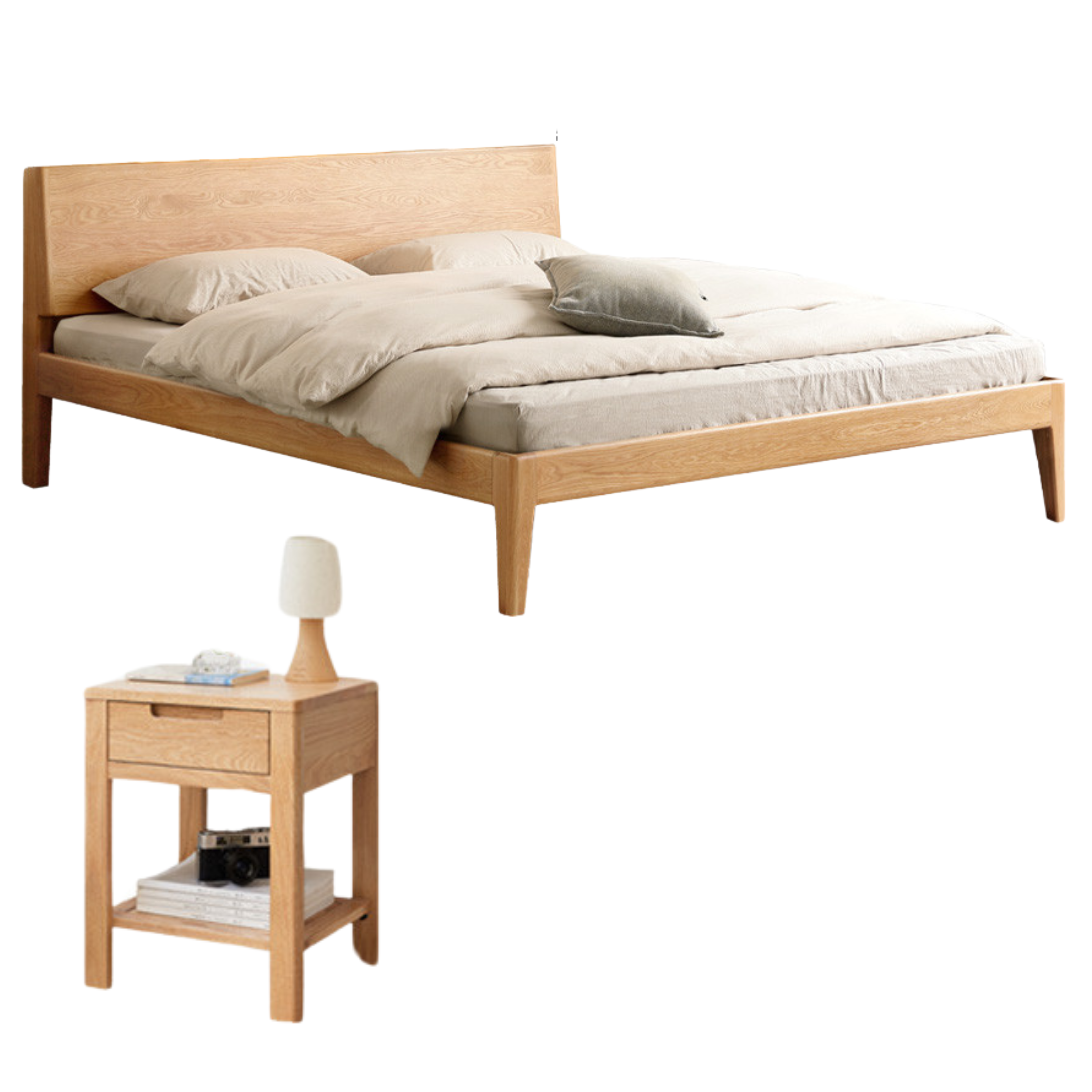 Solid Oak Wood LED Bed Frame with Built-in Lighting - Perfect for Modern Bedrooms, Guest Rooms, and Cozy Home Decor