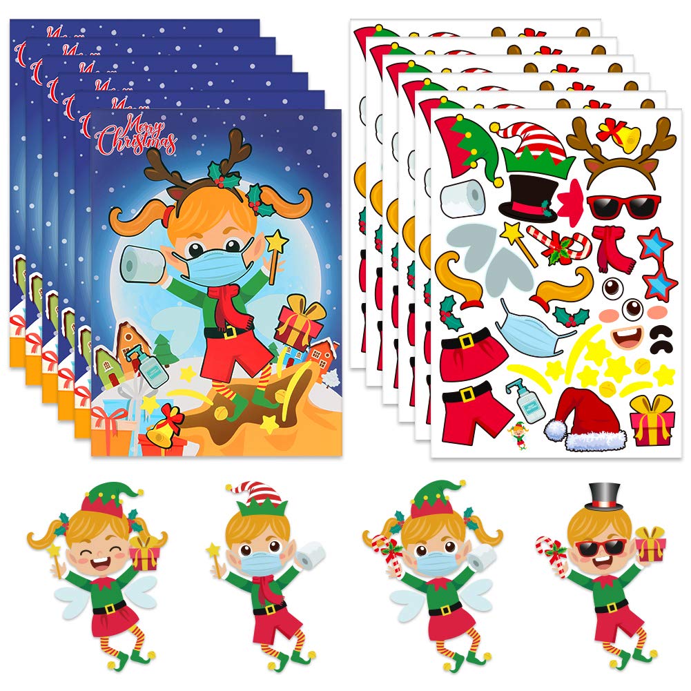DIY Christmas Elf Stickers for Kids - 24 Sheets Make Your Own Holiday Stickers, Cute Elf Face Stickers for Toilet Paper Crafts, Christmas Party Favors & Classroom Activities | Fun Holiday Decorations & Gift Wrapping Ideas