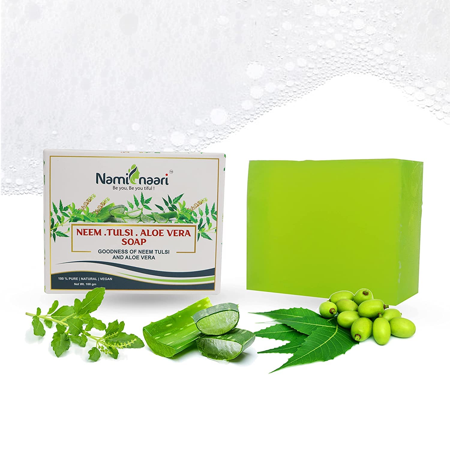 Naminaari Neem Tulsi & Aloe Vera Soap Bar for Face & Body - Natural Purifying Bath Soap with Pure Neem Oil & Herbal Ingredients | Gentle Cleansing for Acne, Oily Skin & Daily Use
