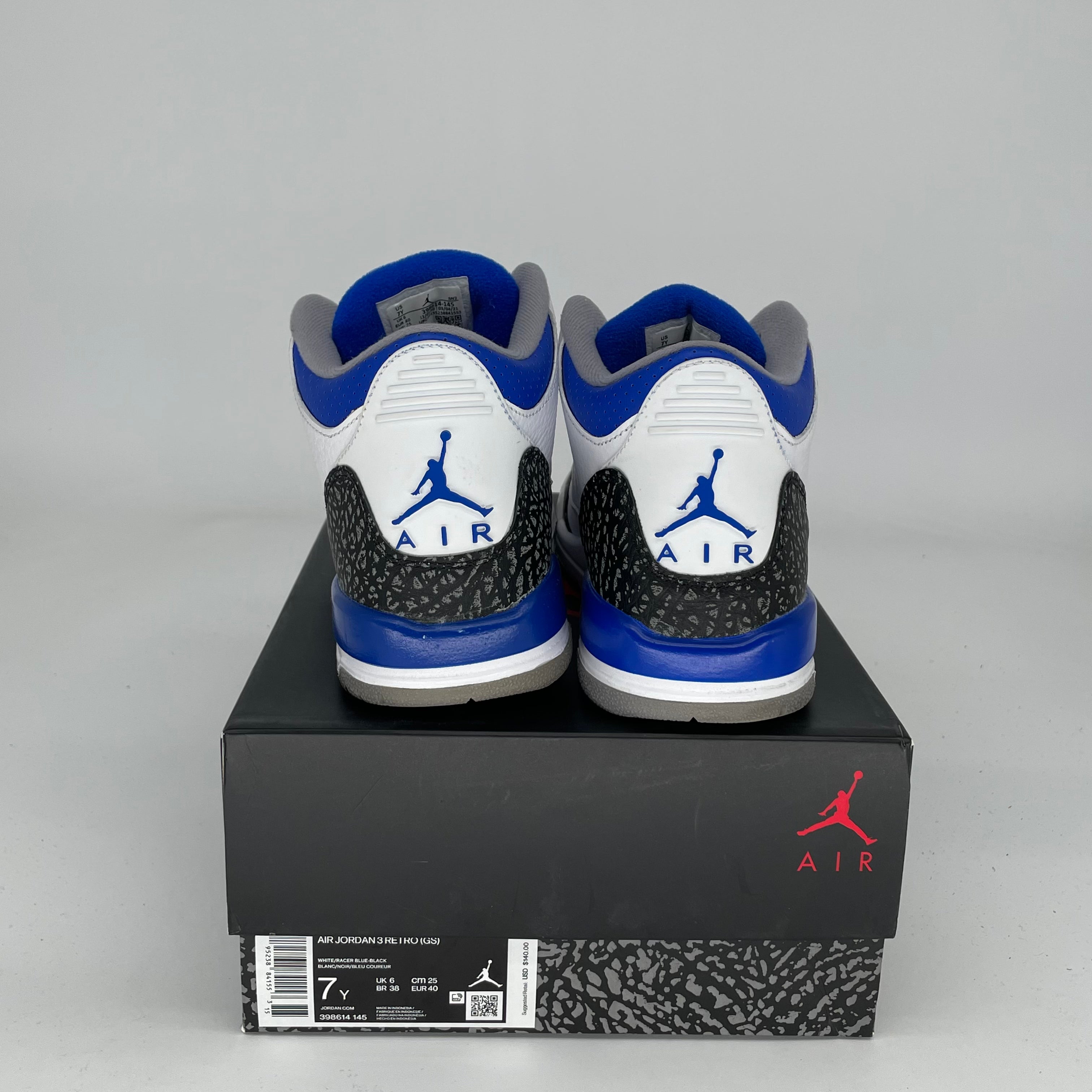 Air Jordan 3 Racer Blue Sneakers - Size 7Y (398614-145) - Men's Basketball Shoes for Running & Streetwear Fashion