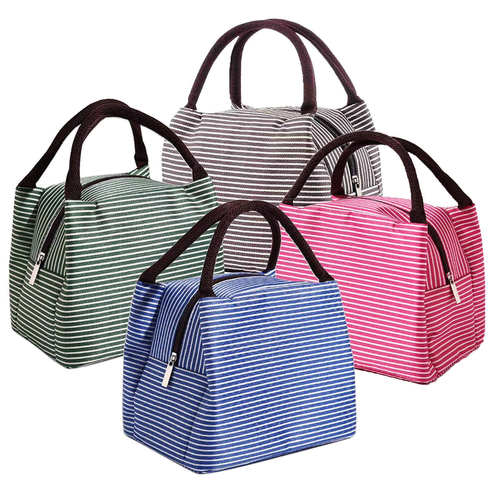 4-Pack Insulated Lunch Bags with Zipper Closure - Reusable Foldable Cooler Tote for Office, School & Picnic - Thermal Food Container for Men, Women & Kids - Perfect for Work, Outdoor Activities & Daily Meals