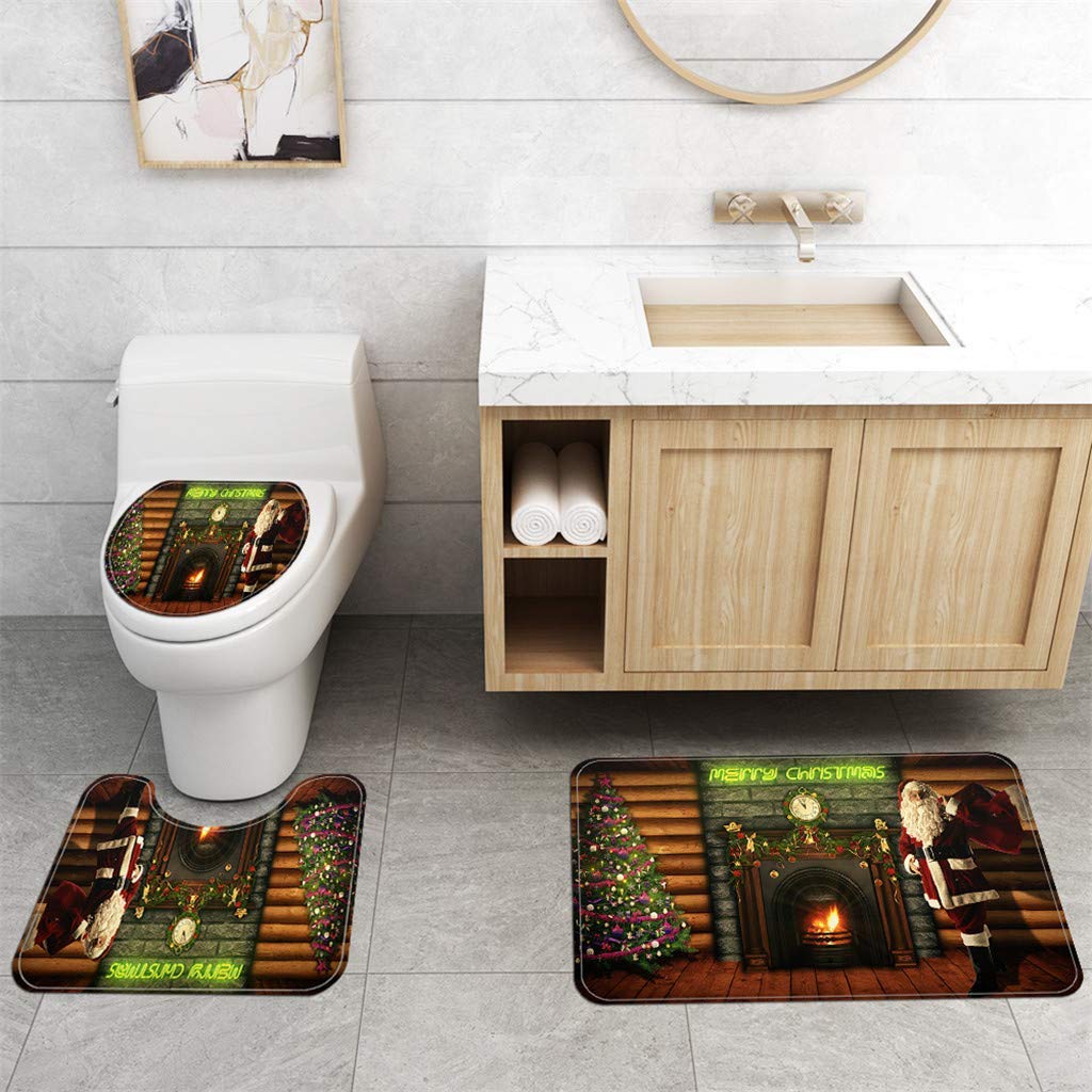 JYKFJ Christmas & Halloween Bathroom Set - Waterproof Shower Curtain, Non-Slip Bath Mat, Toilet Lid Cover & Rug - Holiday Home Decor for Festive Bathroom Makeover