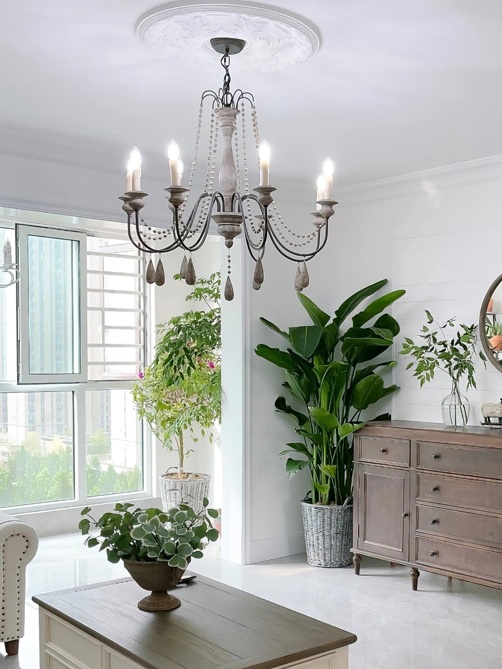Elegant Beaded Chandelier with Candle-Style Lights - Perfect for Dining Room, Bedroom, or Living Room Decoration