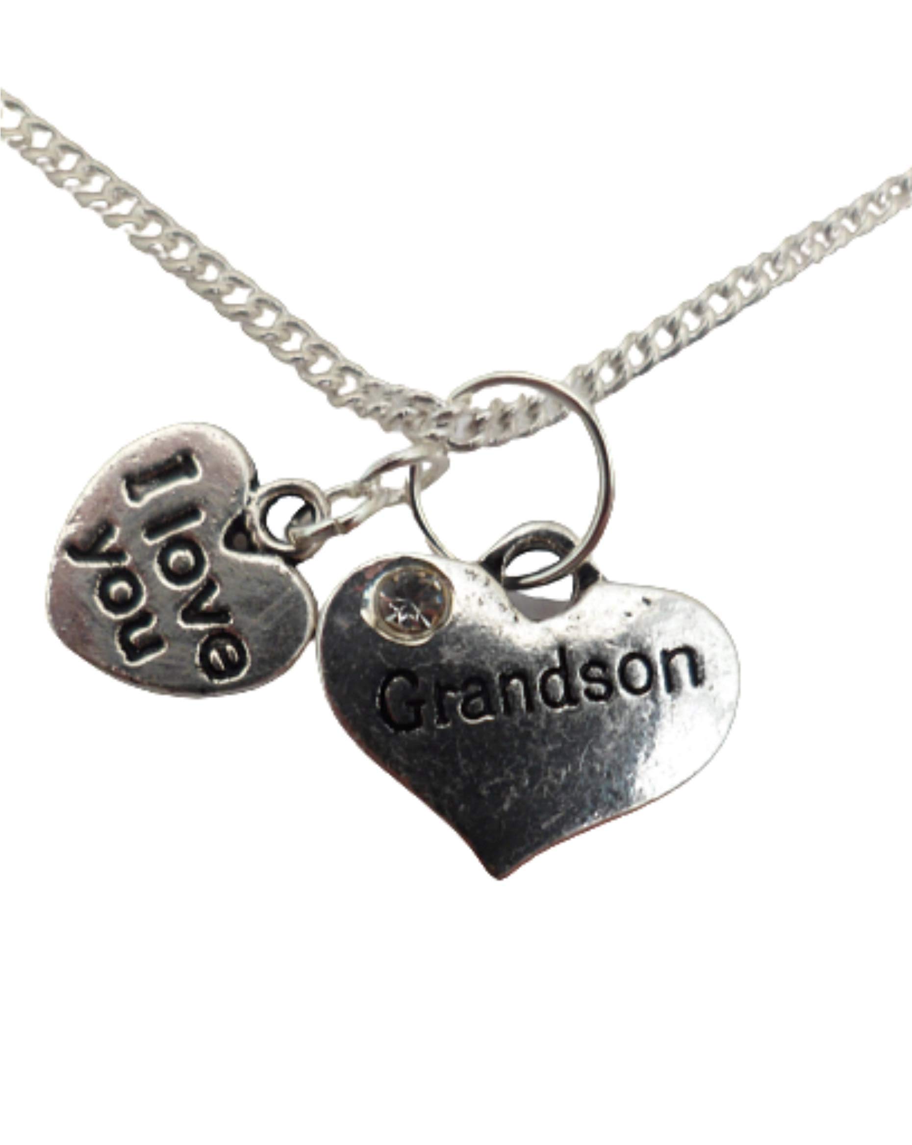Sterling Silver Plated Grandson Love Heart Charm Pendant Necklace - Perfect for Birthdays, Graduation Gifts & Family Keepsakes