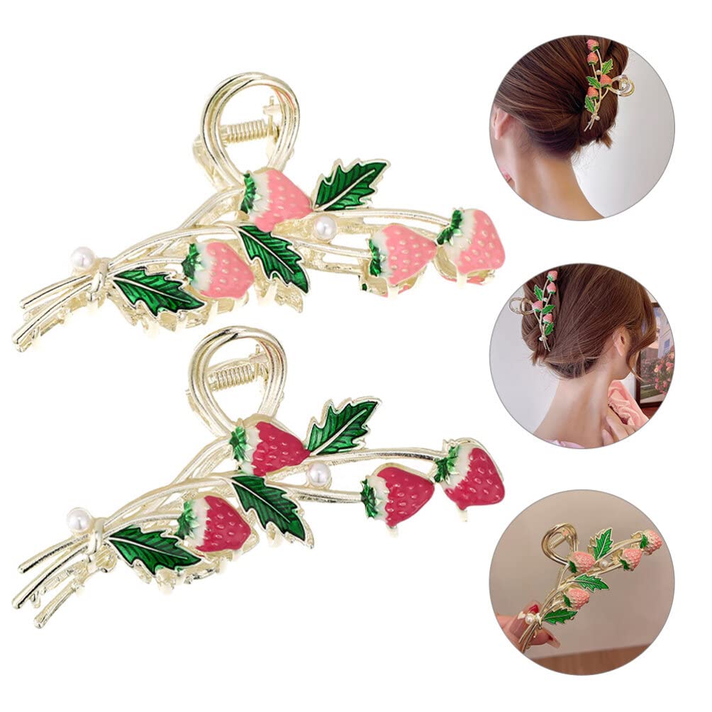 SHERCHPRY 2 Pack Strawberry Hair Clips for Girls - Cute Floral Hair Barrettes, Jaw Clips & Hair Claws - Summer Hair Accessories for Women, Alloy Hair Pins - Perfect for School, Parties & Everyday Fashion