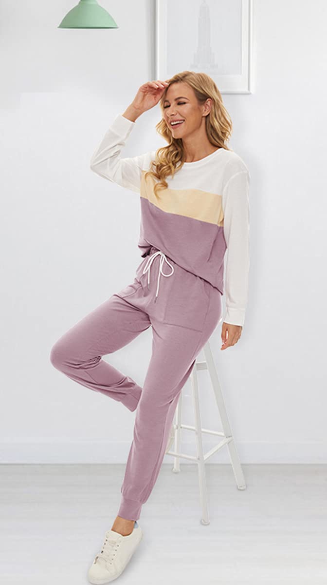 Fengbay Women's 2-Piece Long Sleeve Crewneck Pullover Sweatsuit Set with Pockets - Casual Lounge Wear for Home, Gym & Travel