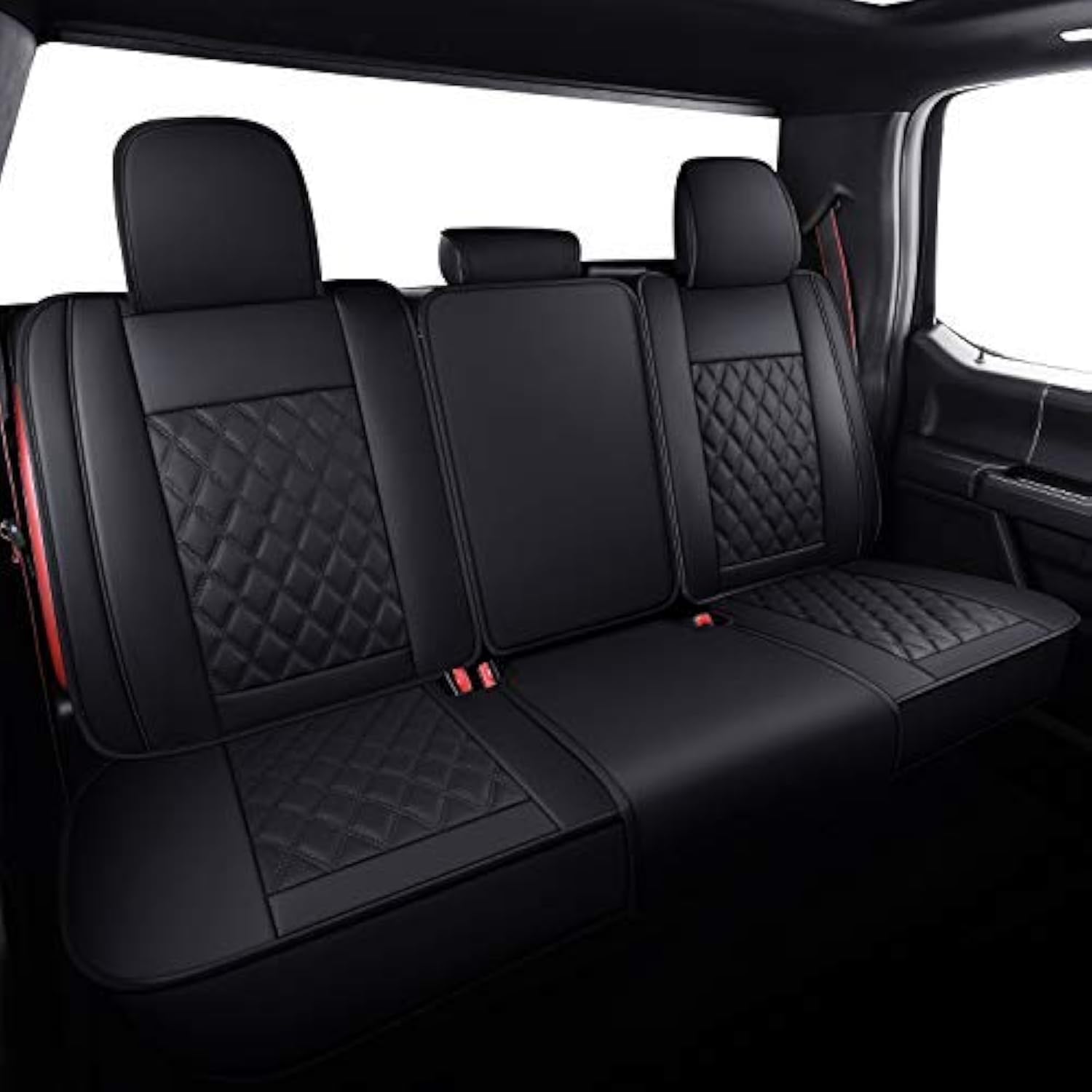 Premium Waterproof Leather Car Rear Seat Covers - Universal Fit for 2009-2025 Ford F150 & 2017-2025 F250/F350/F450 SUVs & Pickup Trucks - Black Automotive Seat Protector for Pets, Kids & Daily Commuting