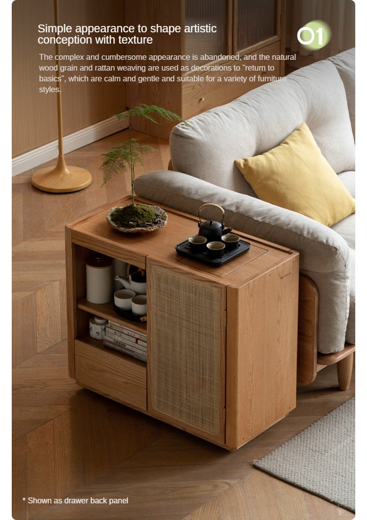 Solid Oak and Ash Wood Tea Maker Mobile Side Cabinet - Portable Side Table for Living Room, Bedroom, or Office