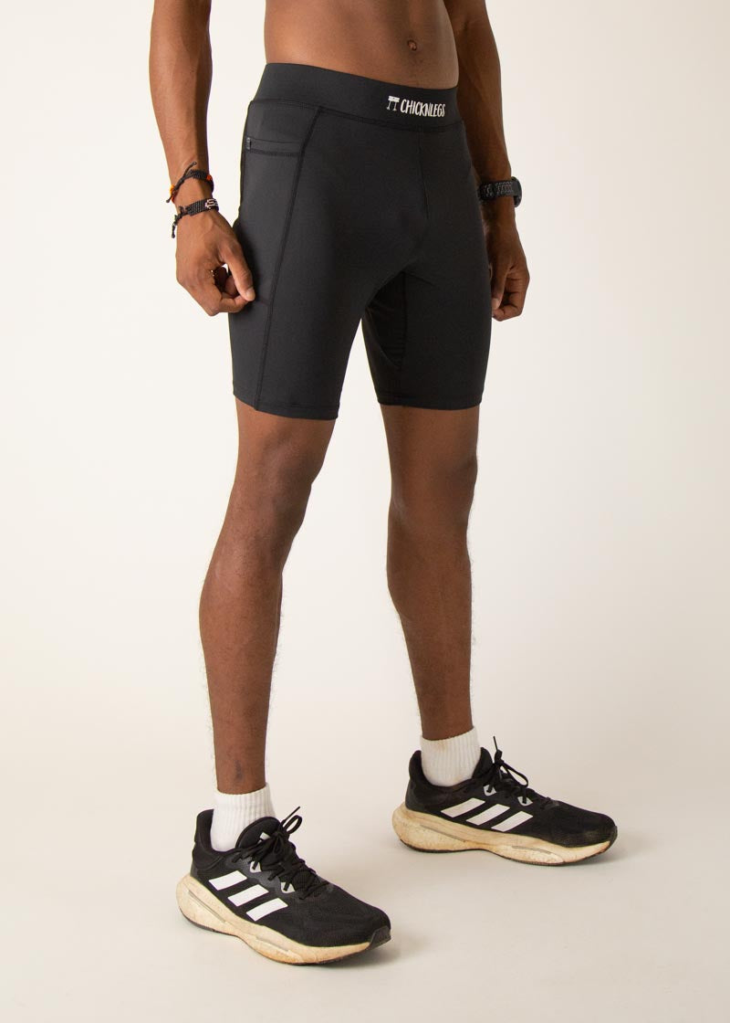 Men's Black 8 Half Tights - Breathable Compression Shorts for Running, Workout & Gym - Moisture-Wicking Athletic Leggings for Men's Fitness & Training