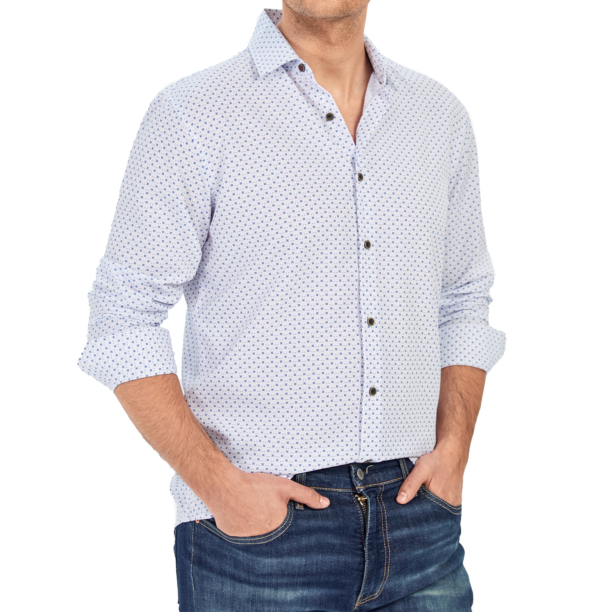 Esabel.C Men's Wrinkle Free Dress Shirts - Long Sleeve Button Down Business Shirt with Stylish Print, Regular Fit | Perfect for Office, Interviews & Formal Events