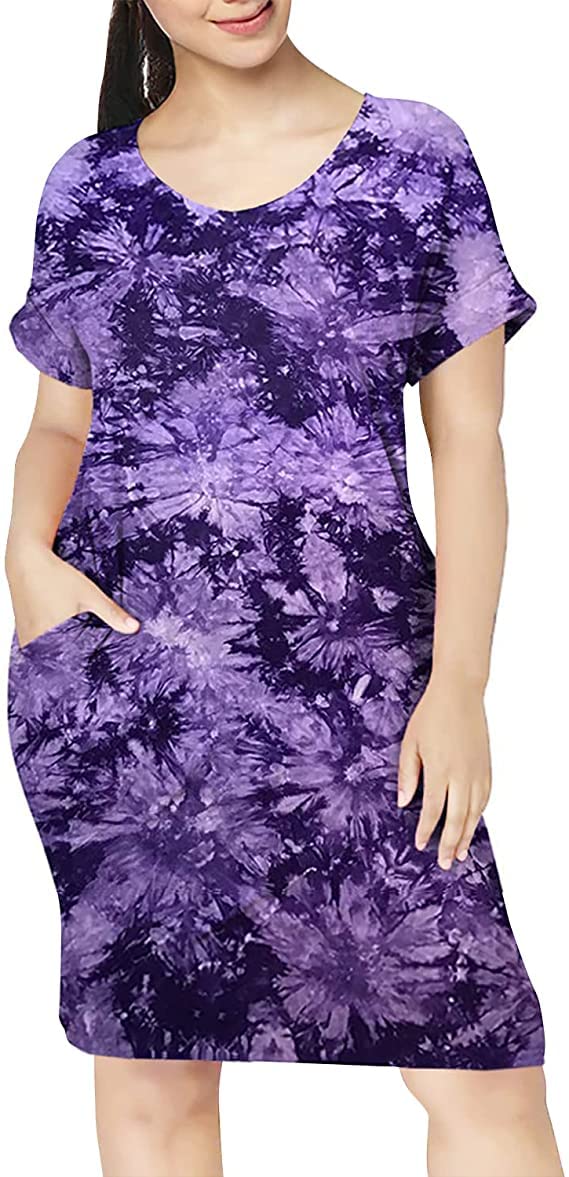 Cailami Women's Summer V-Neck Short Sleeve Midi T-Shirt Dress - Casual Tunic Dress with Pockets for Beach, Vacation & Everyday Wear
