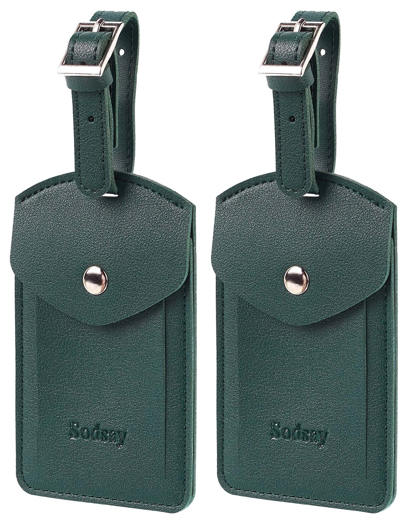 Sodsay Genuine Leather Luggage Tags for Travel - 2 Pack with Privacy Flap ID Cover | Durable Baggage Tags for Suitcases, Backpacks & Carry-Ons (Airport, Cruise, Business Trips)