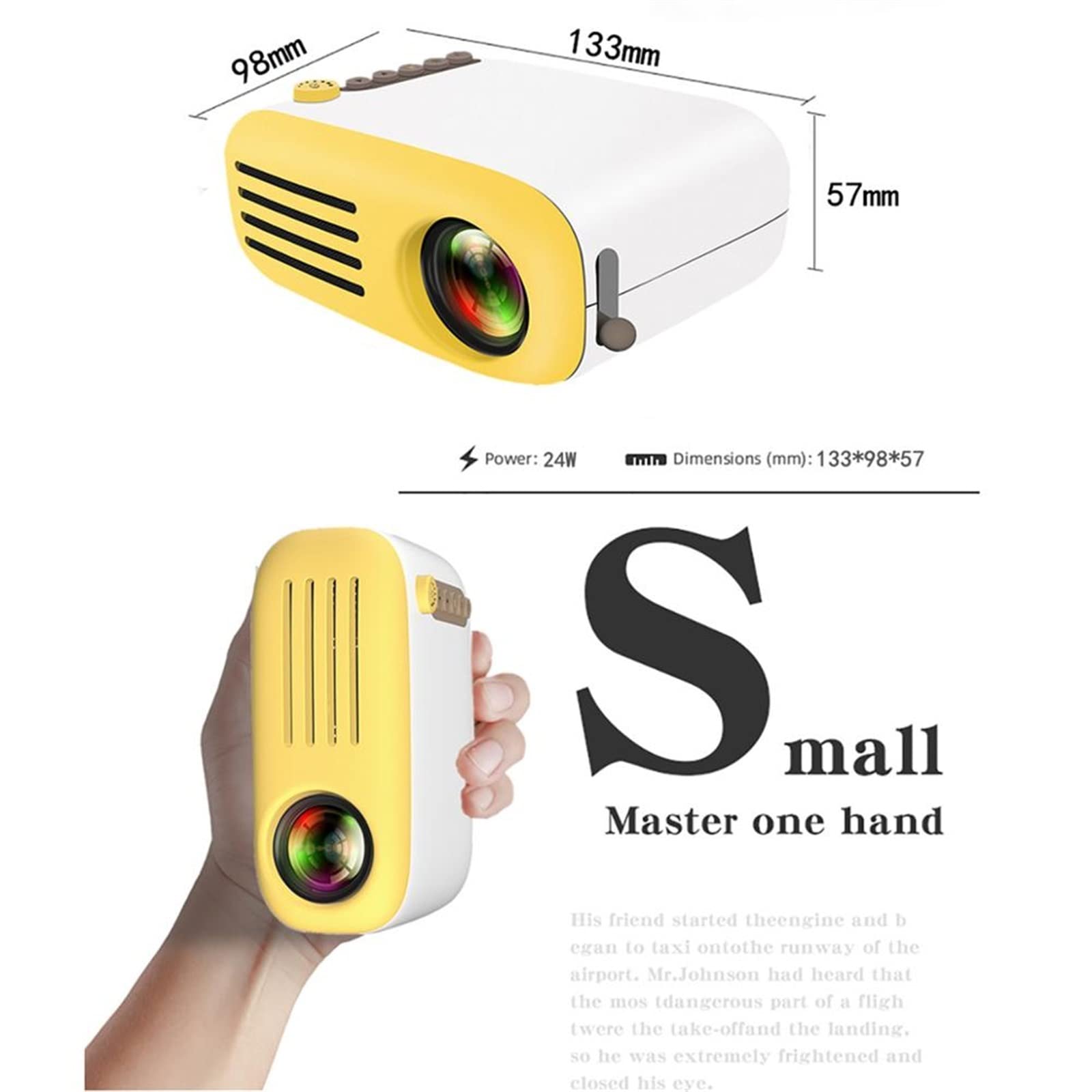 SVIOR 800 Lumens LED Mini Projector with 480x272 Resolution - USB Compatible Home Theater Projector for Movies & Gaming (Yellow, UK Plug) | Perfect for Bedroom, Outdoor Camping & Office Presentations