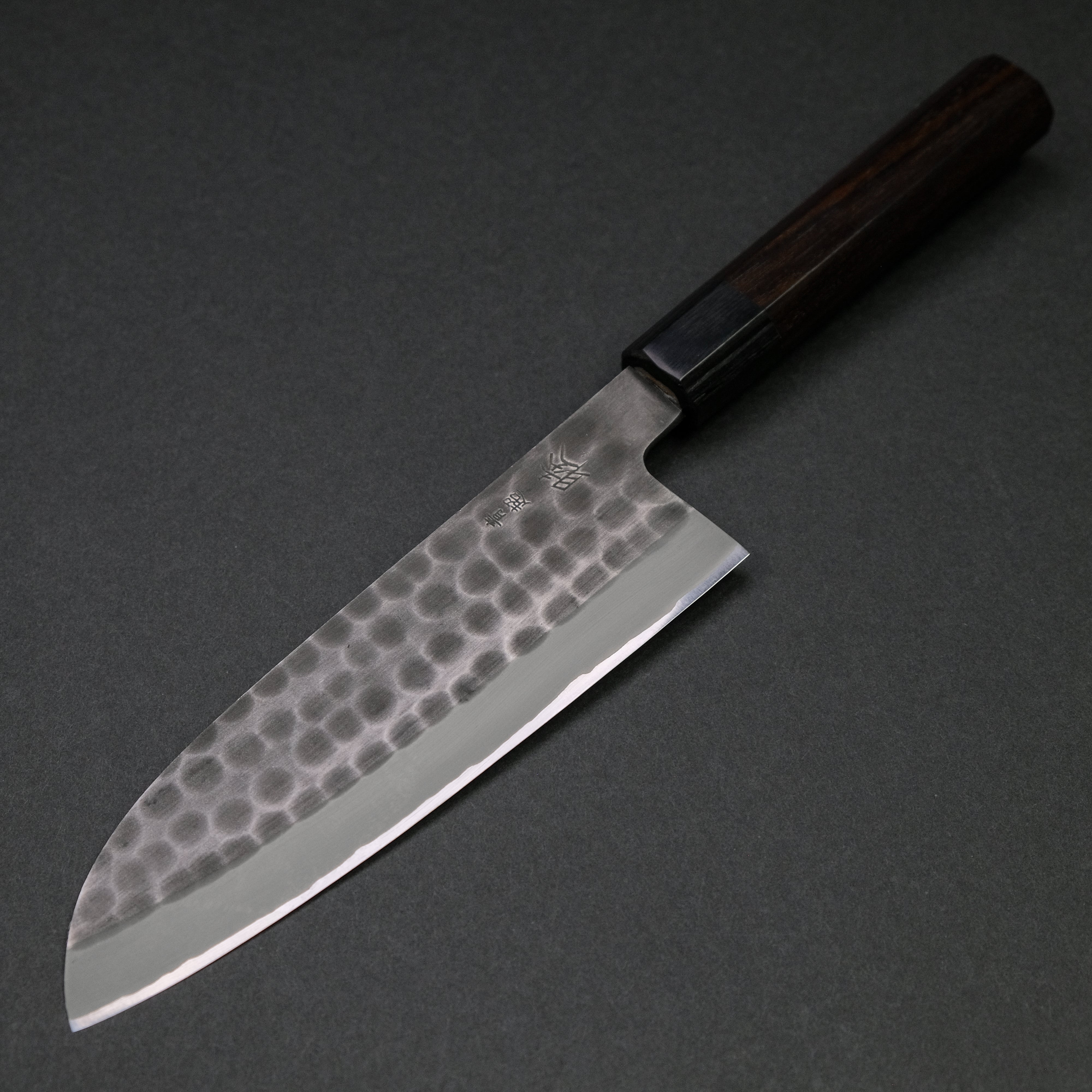 Mutsumi Blue Super Kurouchi Tsuchime Santoku Knife 165mm with Ebony Handle - Premium Japanese Kitchen Knife for Slicing, Dicing & Chopping Vegetables, Meat & Fish