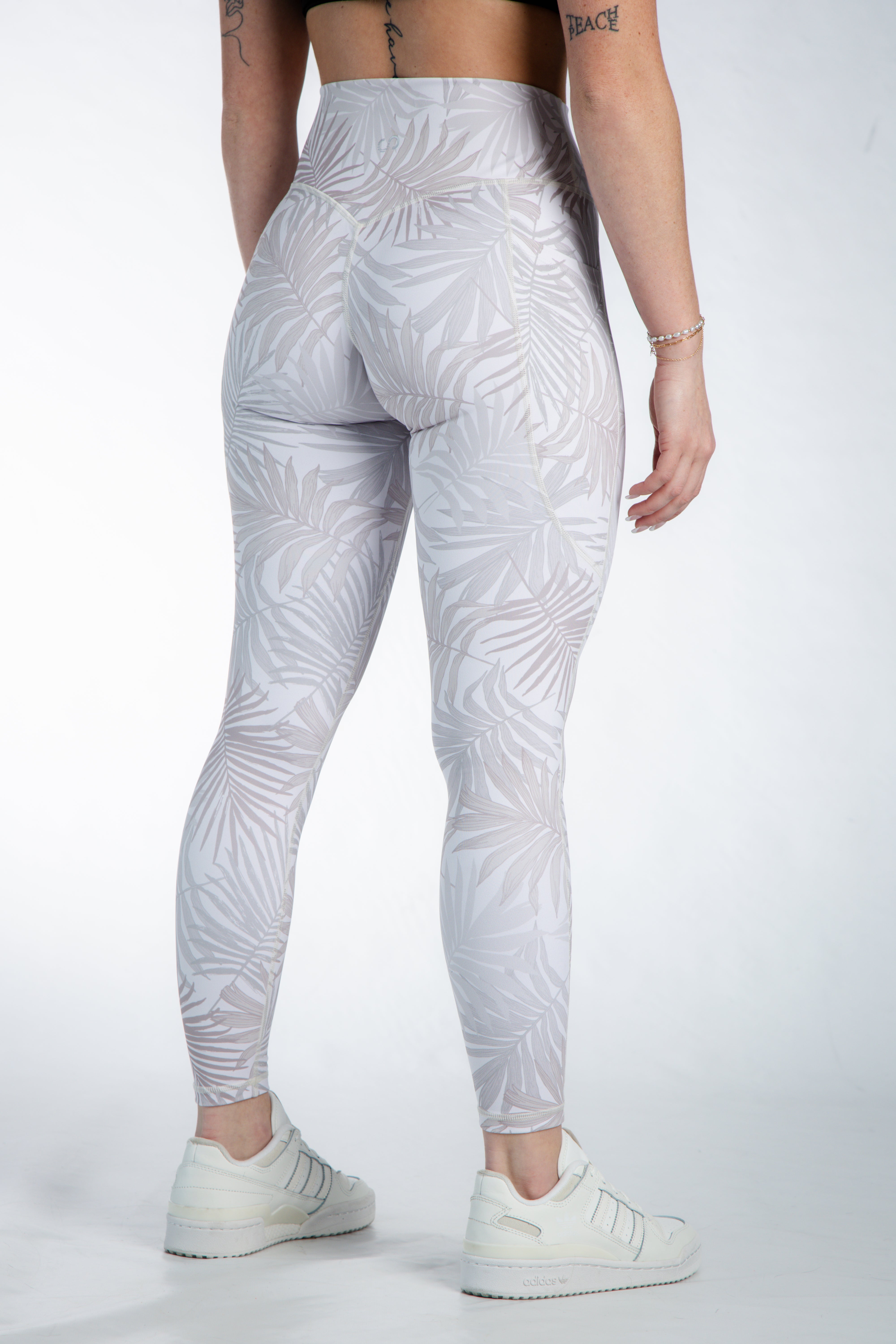 Empowered High Waist Yoga Leggings with Pockets - Comfortable Workout Pants for Women | Tan Leaf Print | Perfect for Gym, Running & Everyday Wear