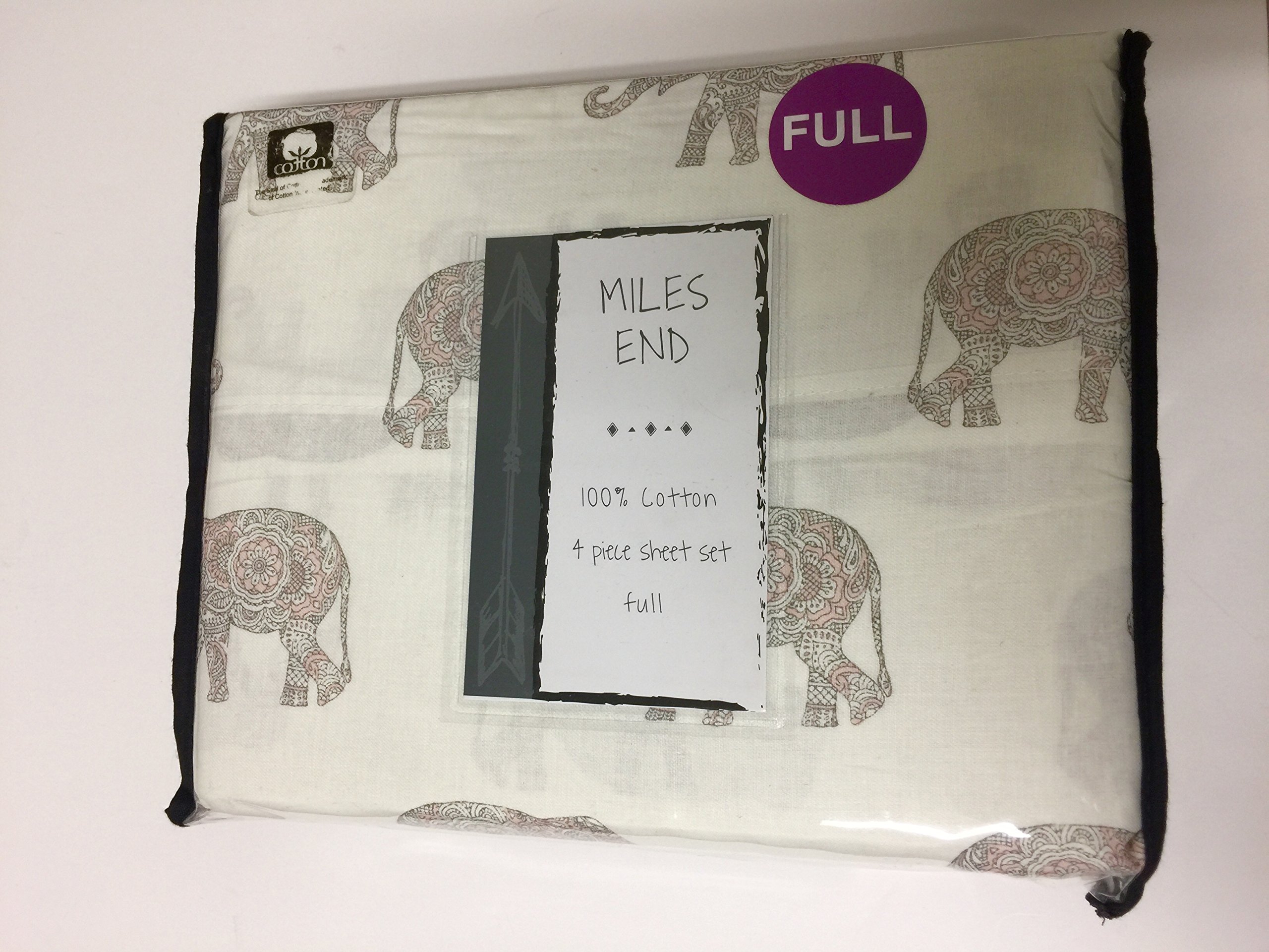 Miles-end 100% Cotton 4-Piece Queen Size Bed Sheet Set with Lucky Elephant Print - Soft Breathable Bedding for Home, Dorm, or Guest Room