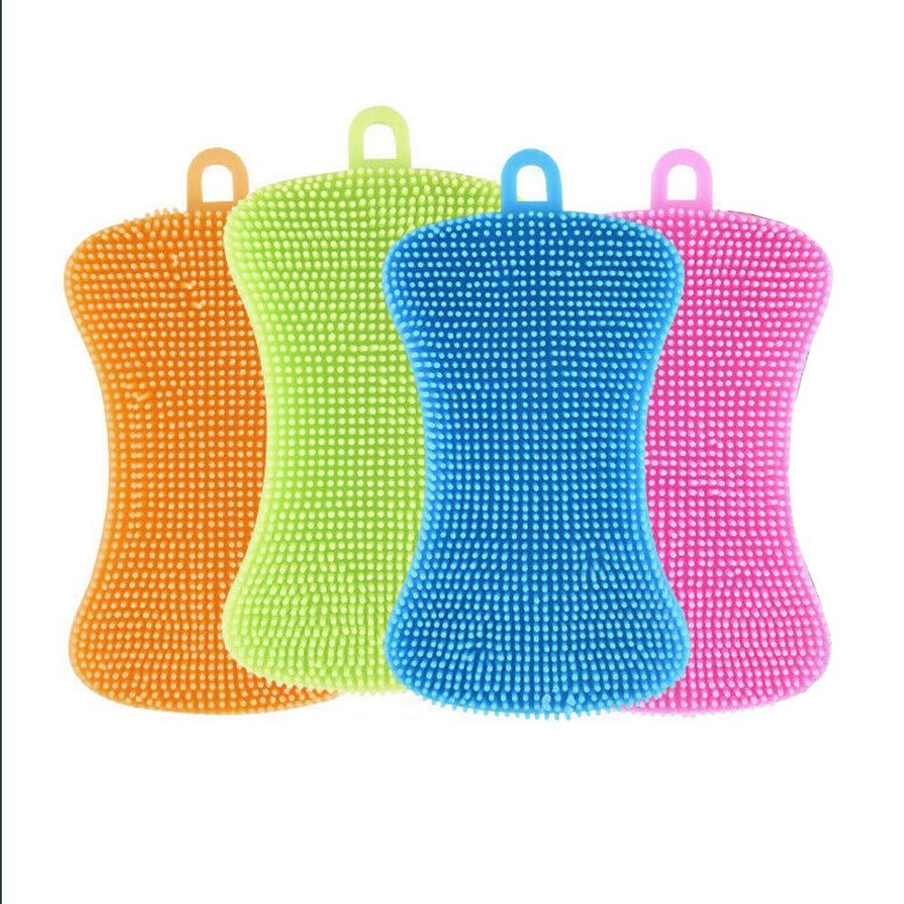 2 Pack Silicone Sponge Scrubber for Dish Washing - Reusable Kitchen Cleaning Brush with Non-Scratch Surface - Perfect for Pots, Pans, Dishes & Delicate Cookware