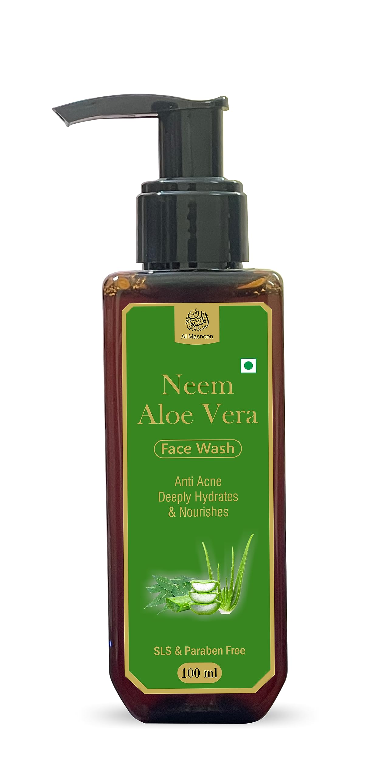 AL MASNOON Neem & Aloe Vera Face Wash - Deep Hydration & Nourishment for Dry Skin, SLS & Paraben Free, 100ml (Pack of 1) - Gentle Cleanser for Daily Skincare Routine & Acne-Prone Skin