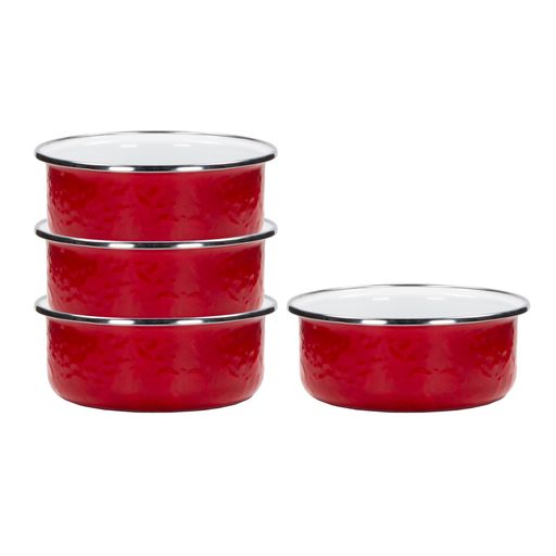 Premium Solid Red Enamelware Soup Bowls - Set of 4 Durable Porcelain Bowls for Soup, Cereal & Pasta | Perfect for Kitchen, Camping & Picnics