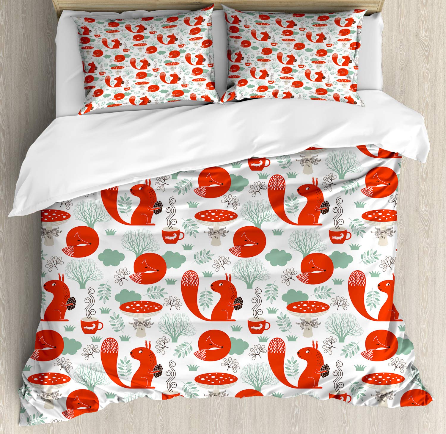 Ambesonne Bohemian Fox Duvet Cover Set - 3 Piece California King Bedding with 2 Pillow Shams, Whimsical Animal Print (Reseda Green & Dark Brown) for Cozy Bedroom Decor | Perfect for Nature Lovers & Boho Chic Home Style