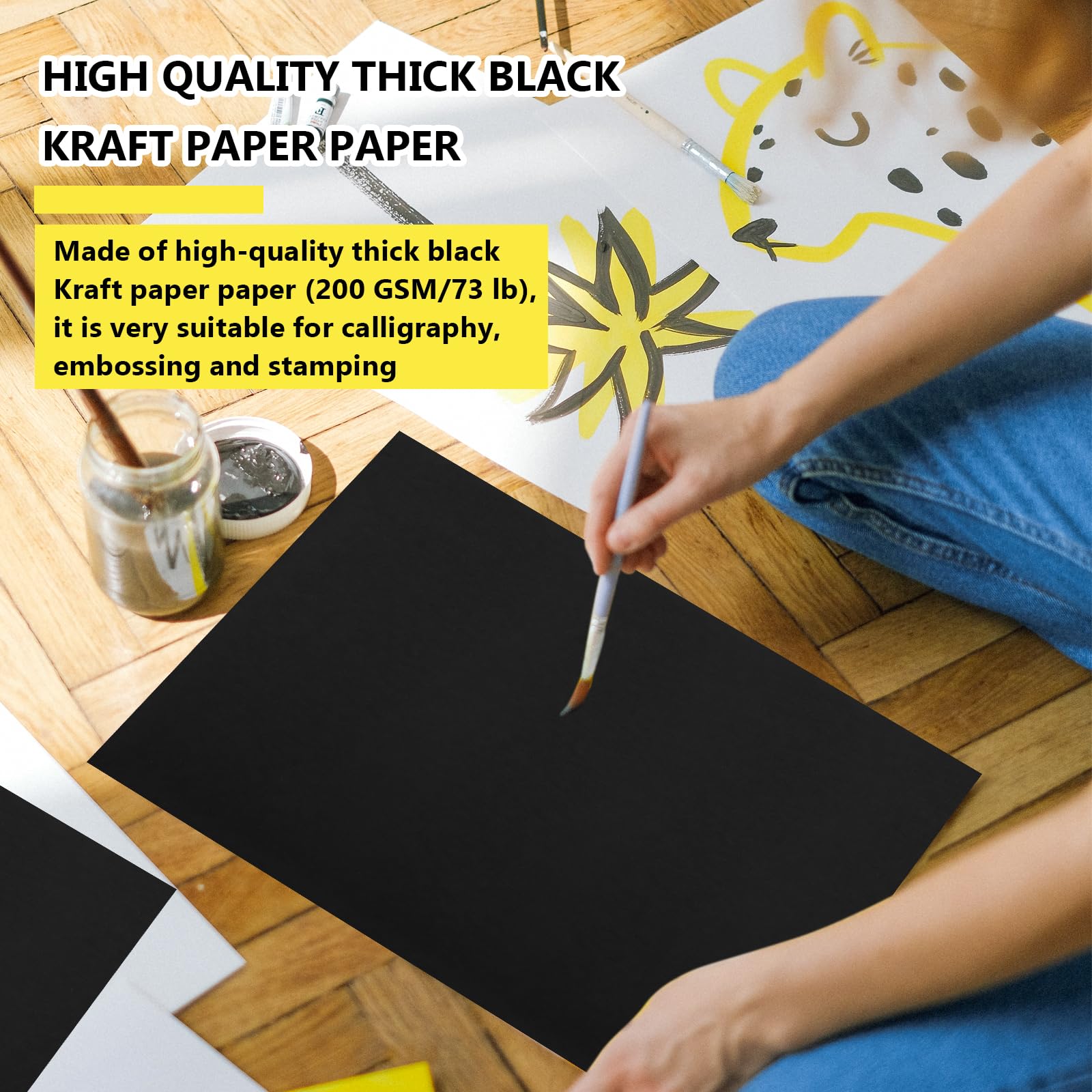 Premium 200 Sheets Black Cardstock Paper - 8.5