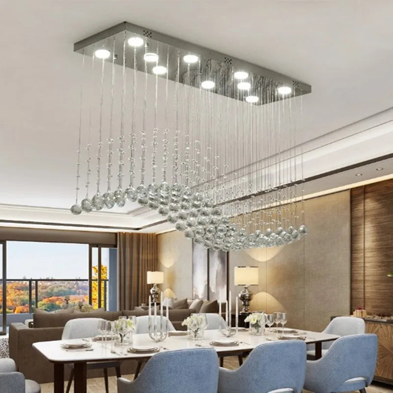 Elegant Raindrop Rectangular Crystal Chandelier - Modern Dining Room Lighting Fixture for Formal Dining, Wedding Venues & Luxury Home Decor