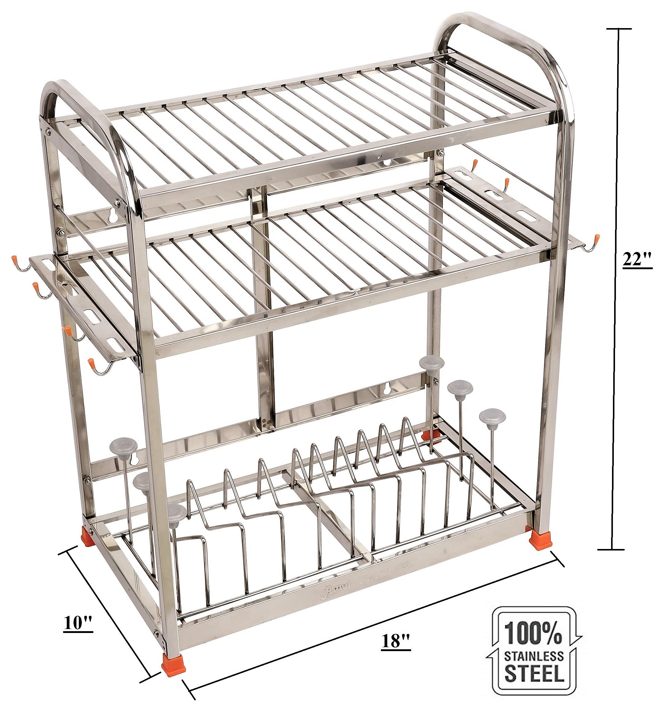 Premium Stainless Steel Dish Rack & Kitchen Organizer | AMOL® Wall Mount Utensil Stand for Drying & Storage | Perfect for Small Kitchens, Apartments & Restaurants