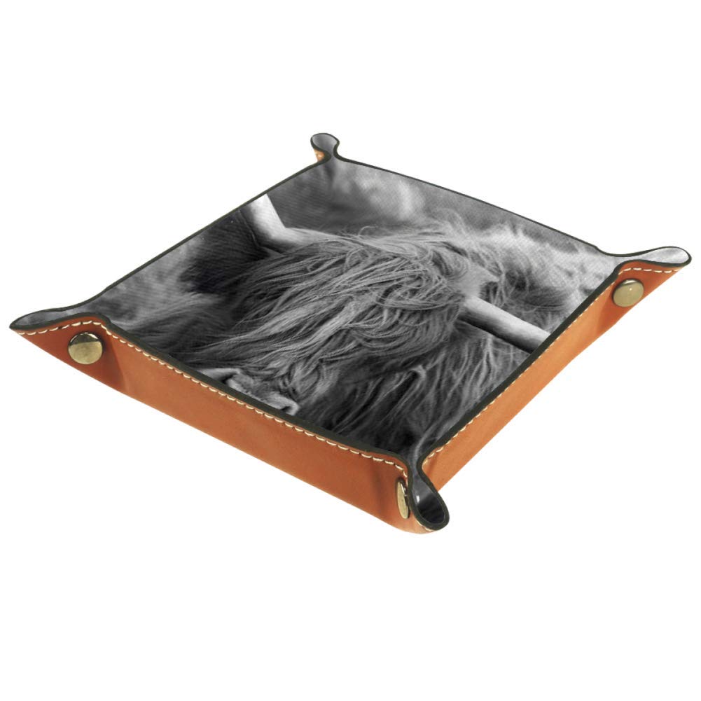 Scottish Cow Pattern Storage Tray - Organizer for Keys, Wallet, Coins, Jewelry & Phone - Rustic Home & Office Desk Decor - Perfect for Entryway, Bedroom, and Workspace Organization