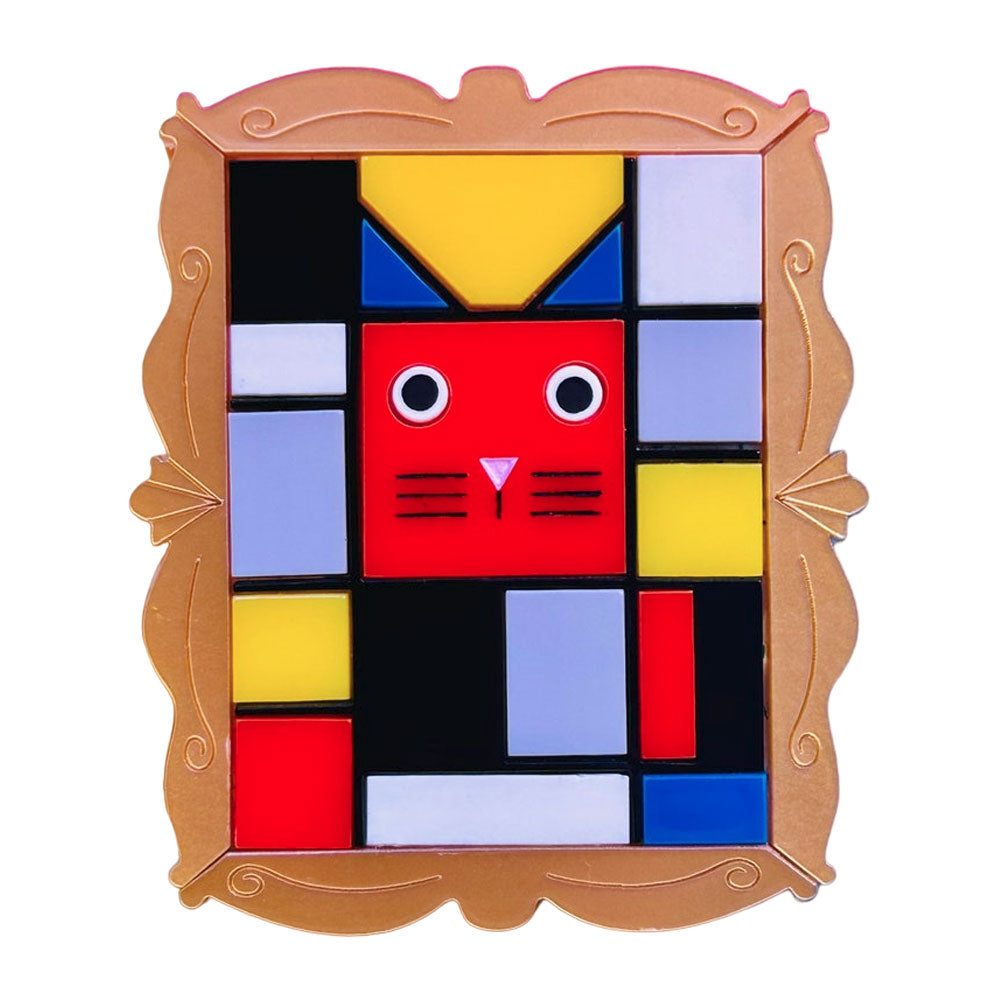 Modern Neoplasticism Style Cat Acrylic Brooch - Unique Artisan Cat Pin for Women | Makokot Design | Perfect Gift for Cat Lovers, Art Collectors & Fashion Accessories