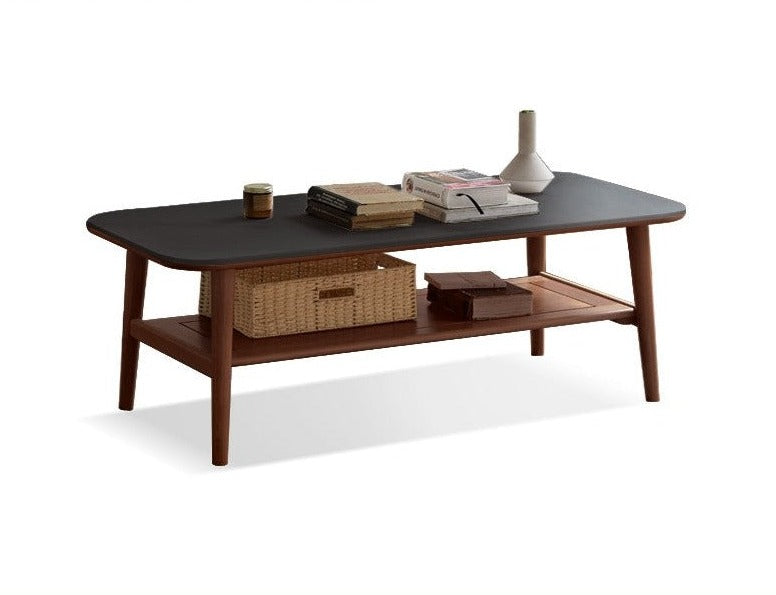 Solid Oak Wood Slate Coffee Table - Rustic Modern Living Room Furniture for Home Decor & Relaxation