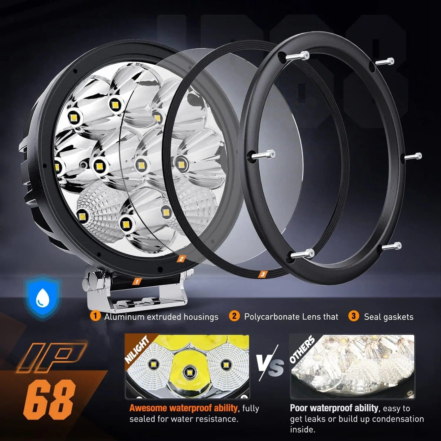 5.7 Inch 50W 6500LM Round Spot Flood LED Work Lights (Pair) - 16AWG DT Wire - Waterproof Off-Road Lighting for Trucks, ATVs, Boats & Construction Sites