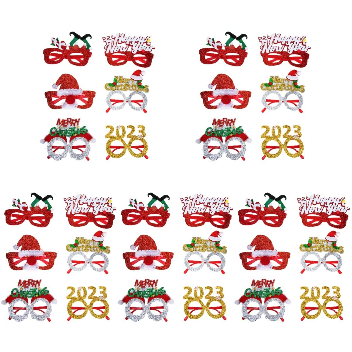 ABOOFAN 30-Piece Christmas Glitter Eyeglasses Set - Fun Xmas Photo Props for Holiday Parties, Family Gatherings & Festive Selfies