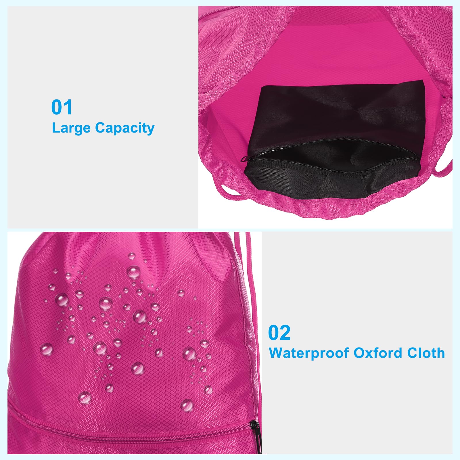 PATIKIL Drawstring Backpack with Zip Pocket - Gym Bag for Women & Men in Rose Red | Perfect for Sports & Travel