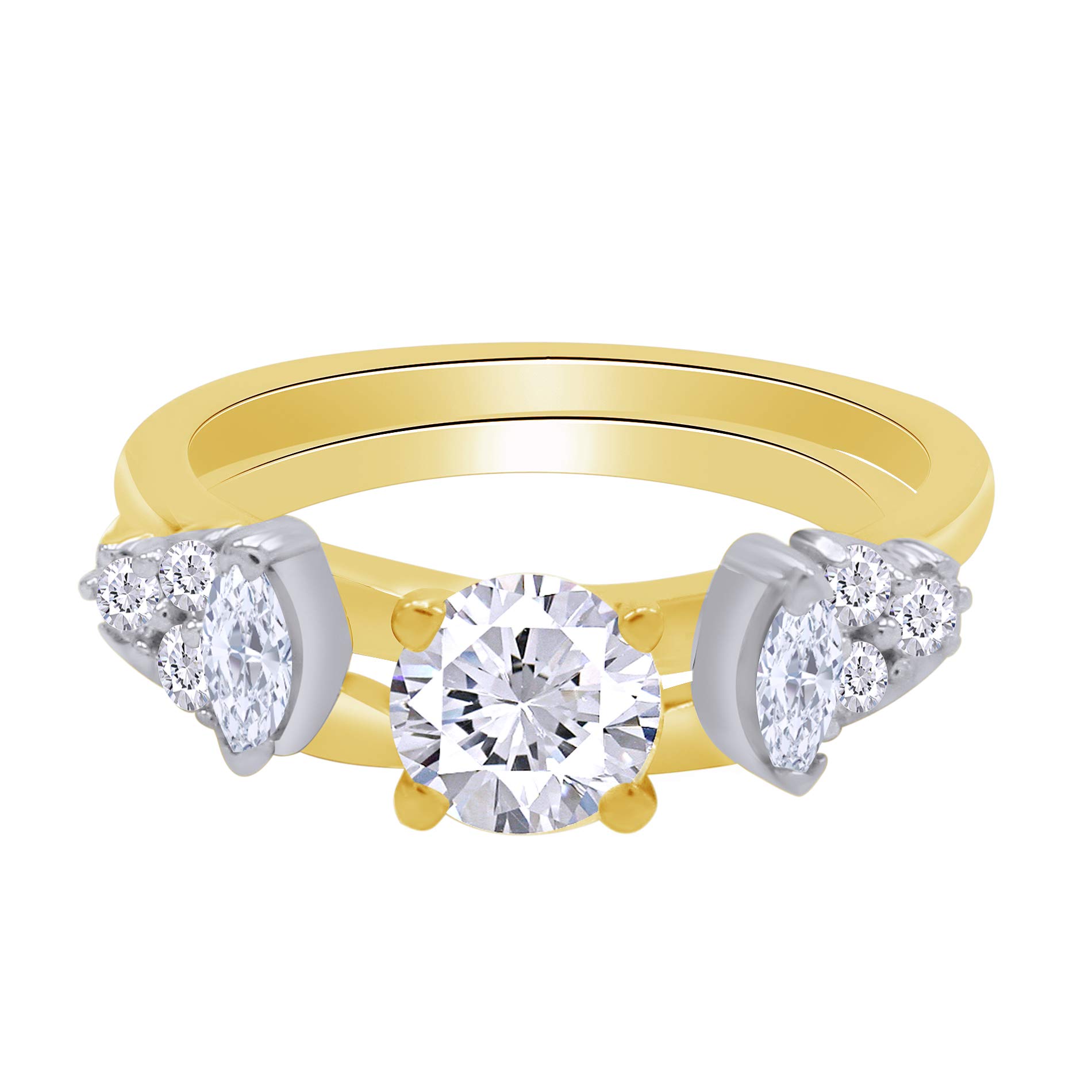 10k Gold Marquise & Round White Cubic Zirconia Wrap Enhancer Guard Ring - Elegant Stackable Jewelry for Weddings, Anniversaries & Special Occasions