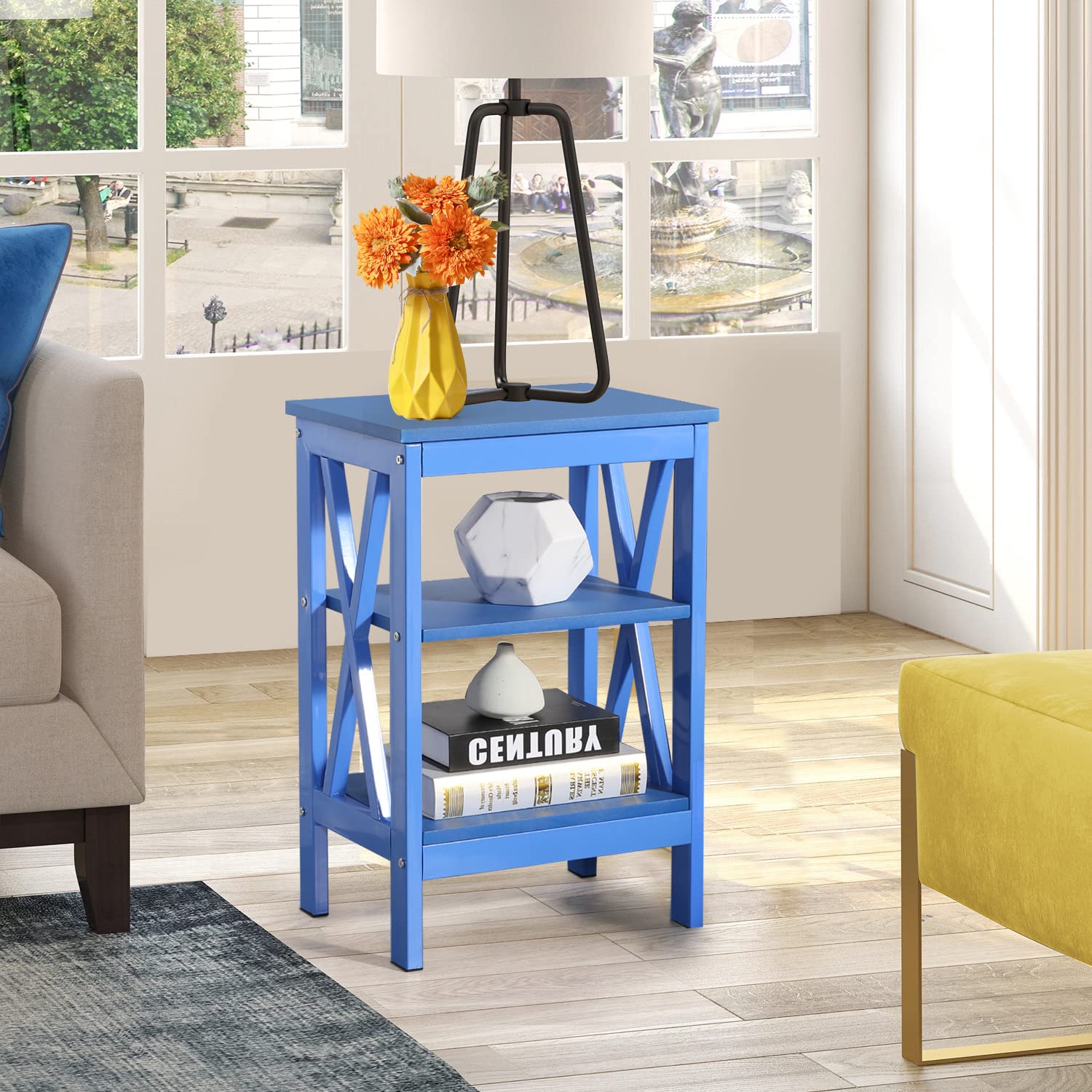 VECELO Modern Nightstand with Storage Shelf - X-Design Bedside Table for Bedroom & Living Room - Compact End Table with Drawer for Small Spaces - Perfect for Storing Books, Lamps & Bedroom Essentials