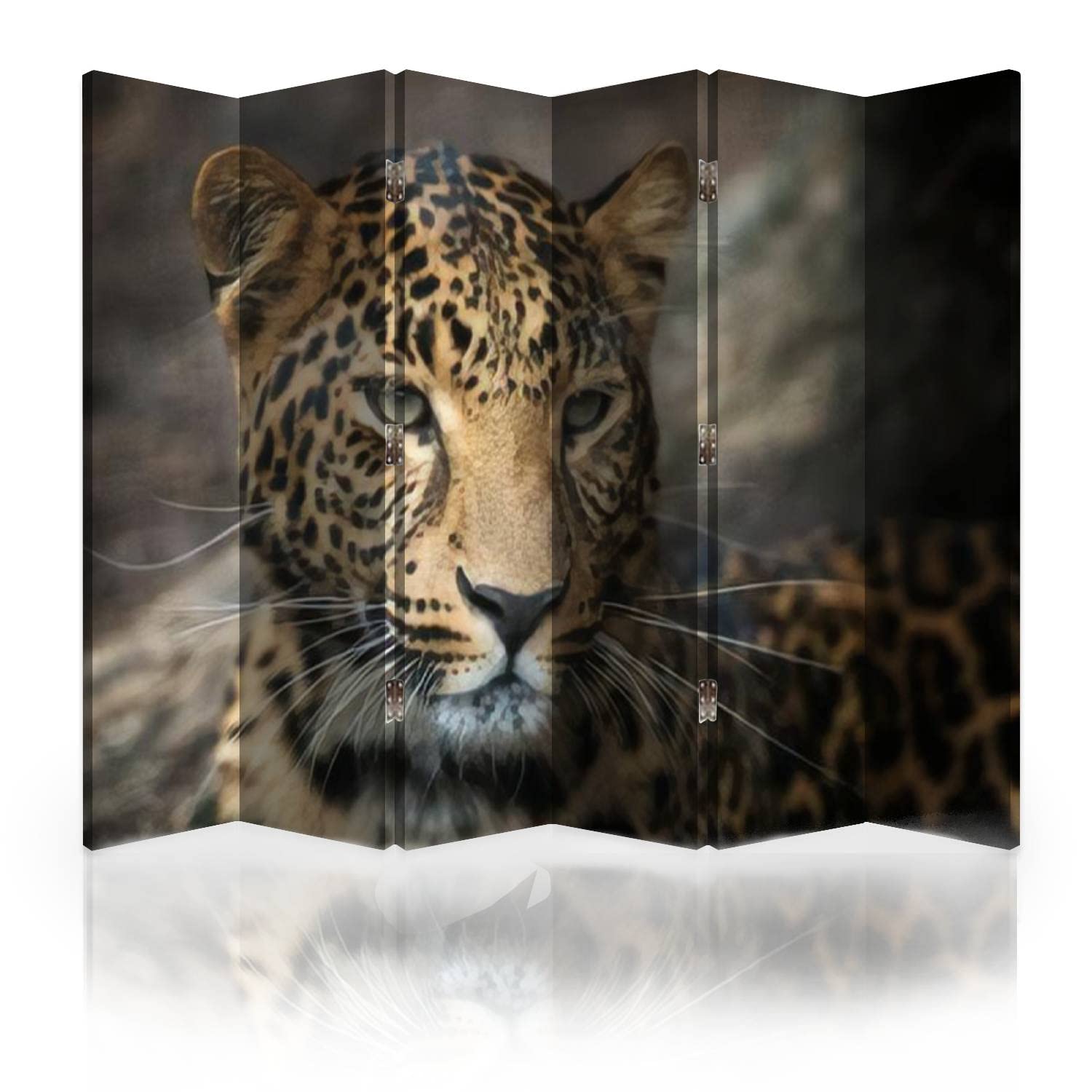 6-Panel Folding Room Divider Screen - Leopard Portrait Canvas Privacy Partition for Bedroom, Office & Studio | Portable Wall Separator for Home Decor